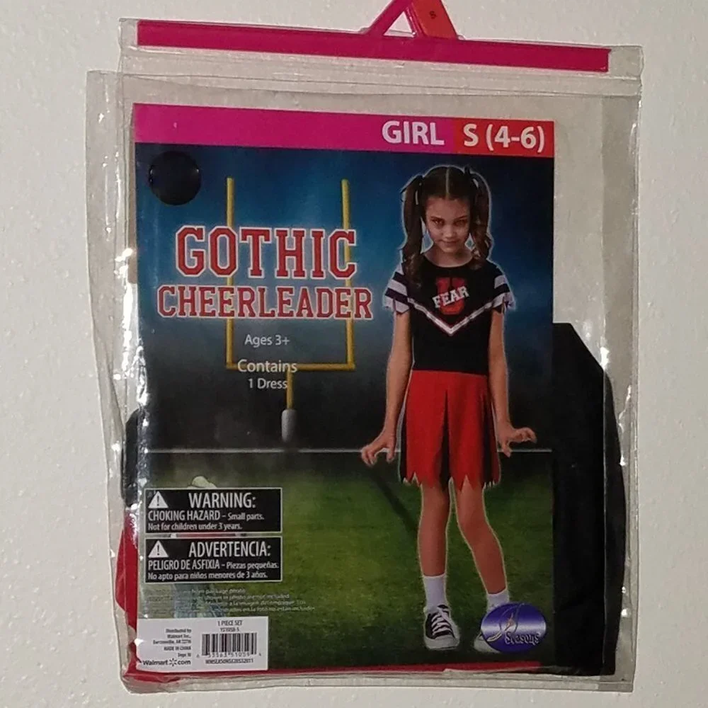 NEW Gothic Cheerleader Girls Halloween Costume Dress Small 4-6 Fear U Black Red